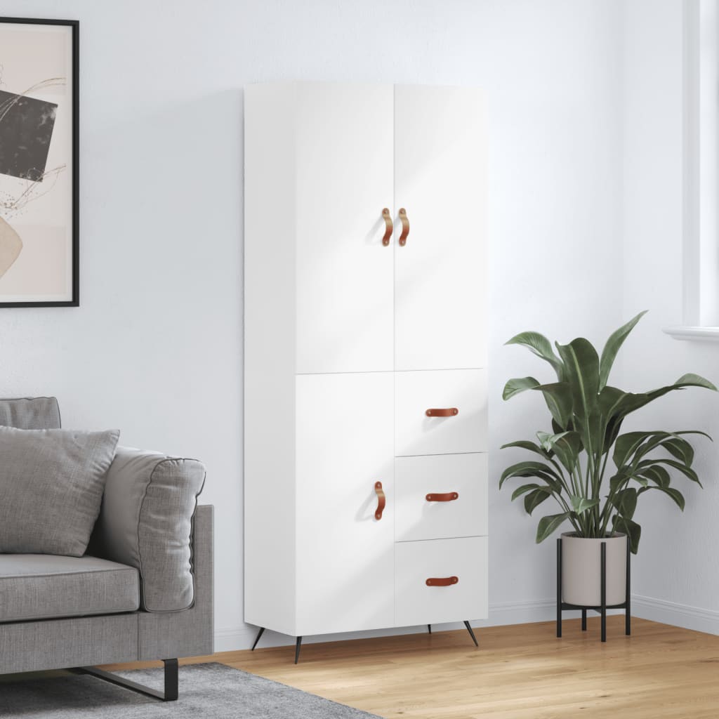 Hoge kast 69,5x34x180 cm bewerkt hout wit