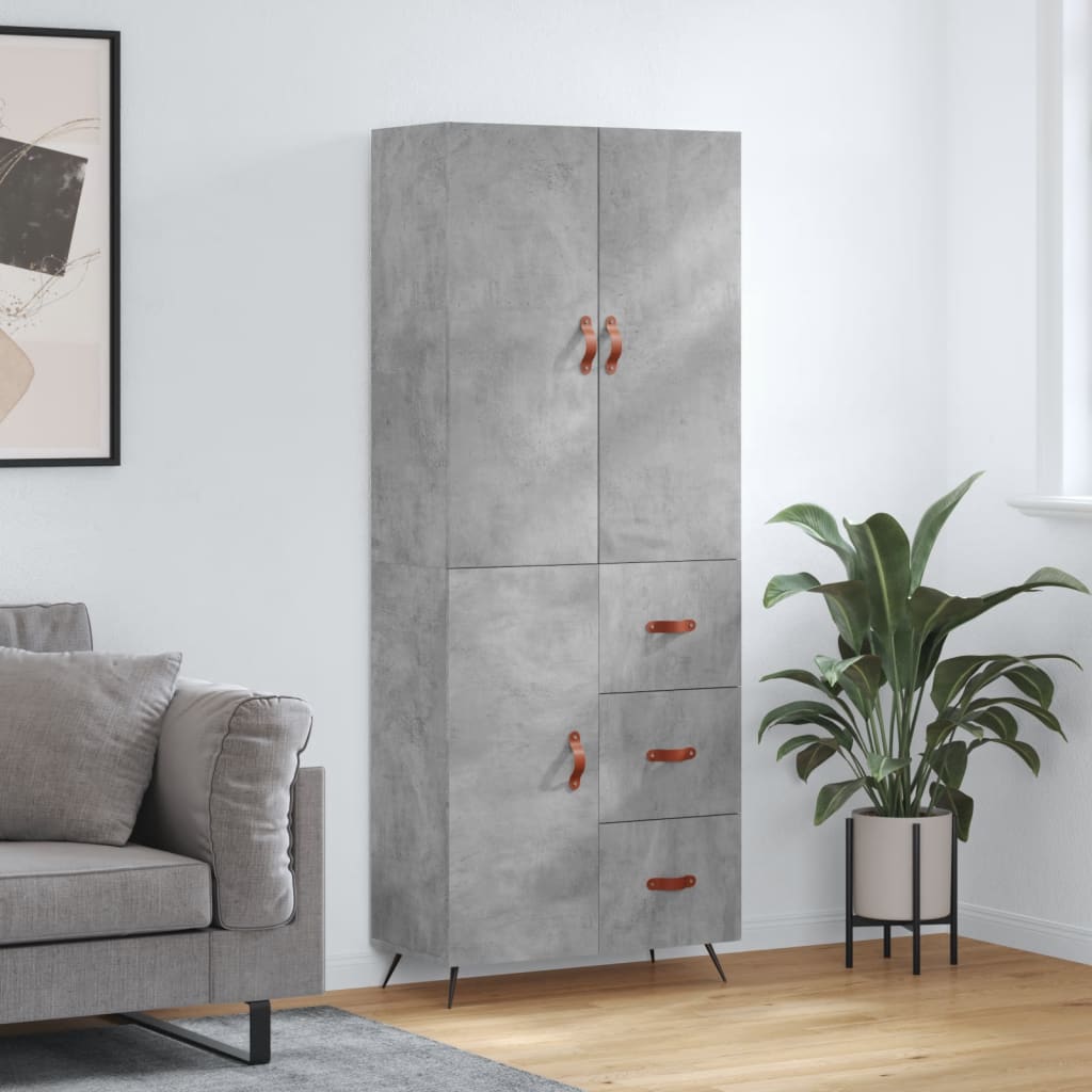 Hoge kast 69,5x34x180 cm bewerkt hout betongrijs
