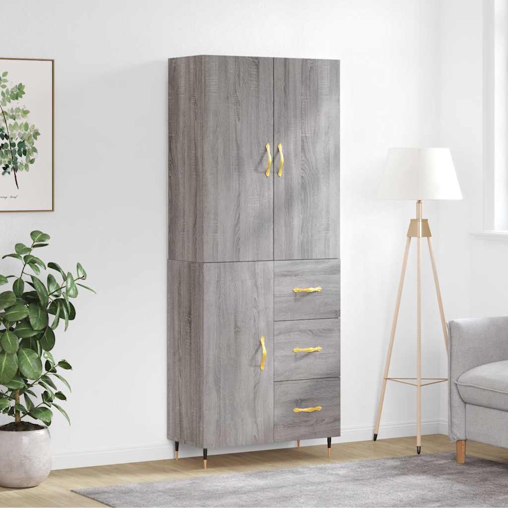 Hoge kast 69,5x34x180 cm bewerkt hout grijs sonoma eikenkleurig