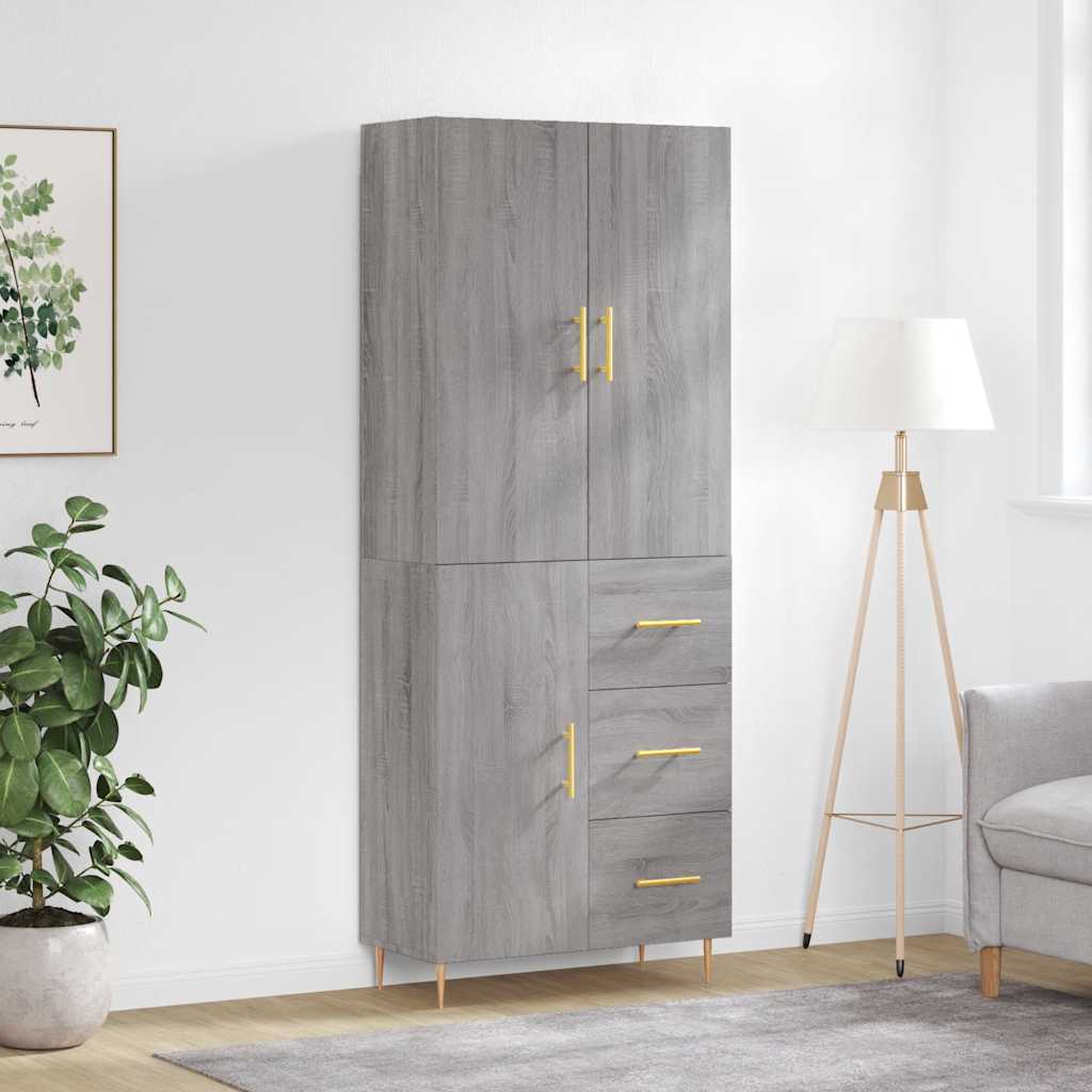Hoge kast 69,5x34x180 cm bewerkt hout grijs sonoma eikenkleurig
