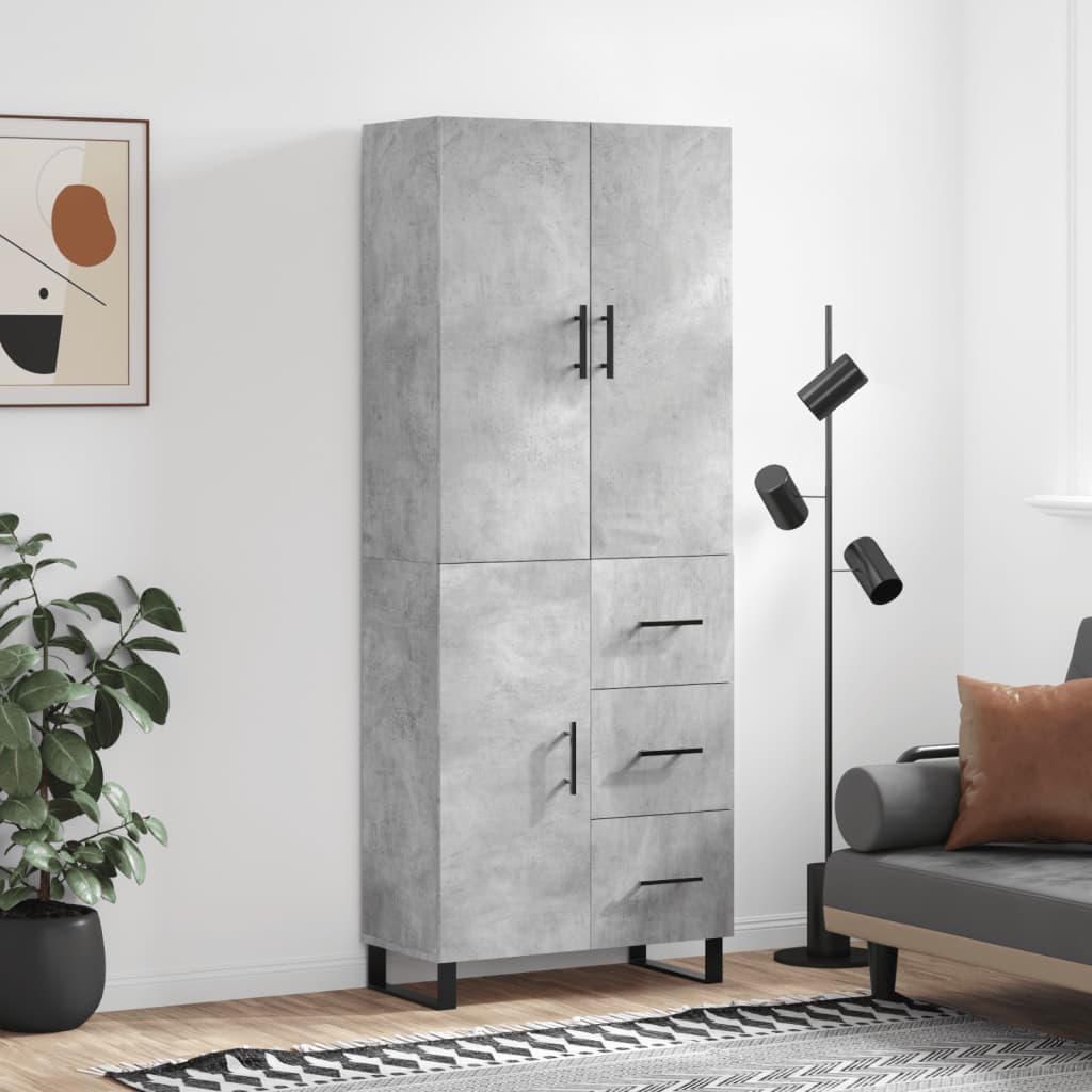 Hoge kast 69,5x34x180 cm bewerkt hout betongrijs