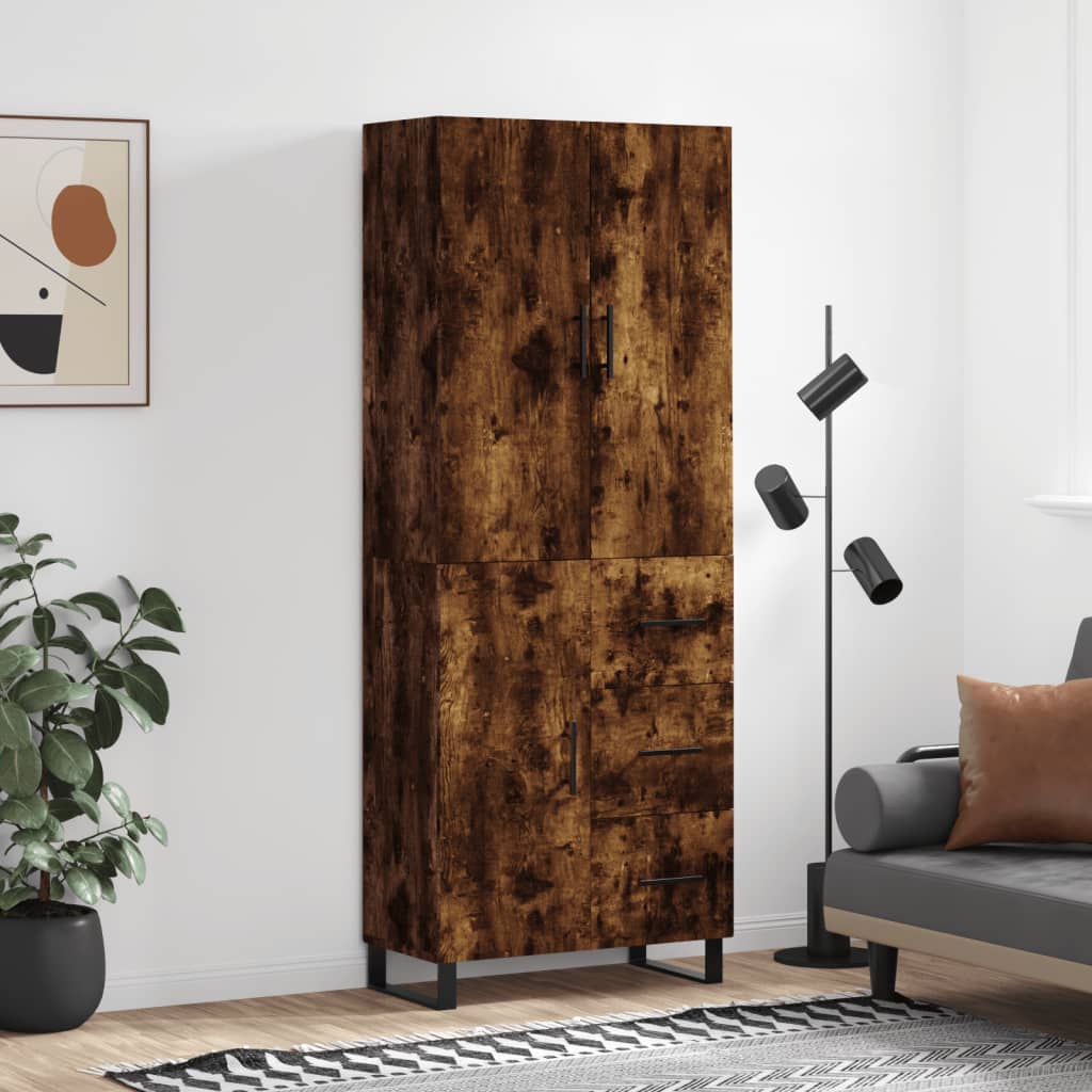 Hoge kast 69,5x34x180 cm bewerkt hout gerookt eikenkleurig – afbeelding 1