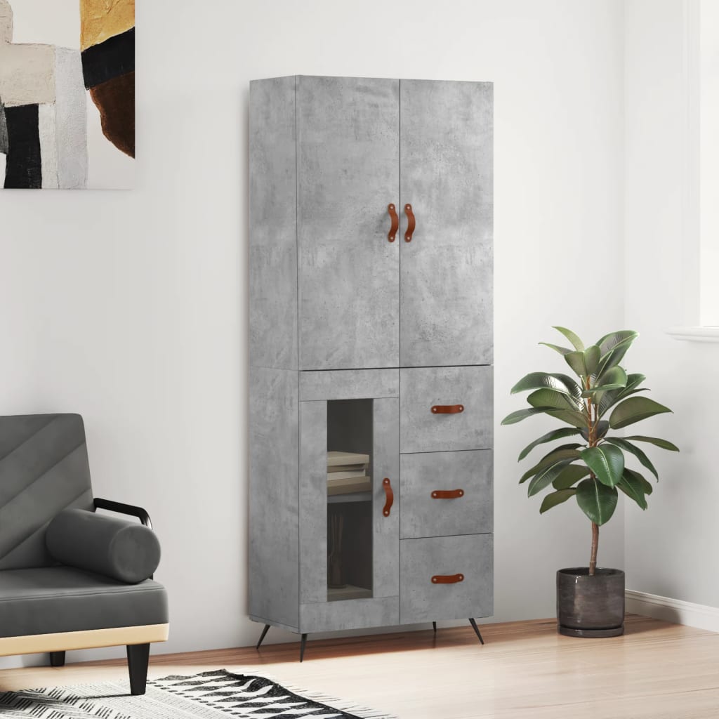 Hoge kast 69,5x34x180 cm bewerkt hout betongrijs