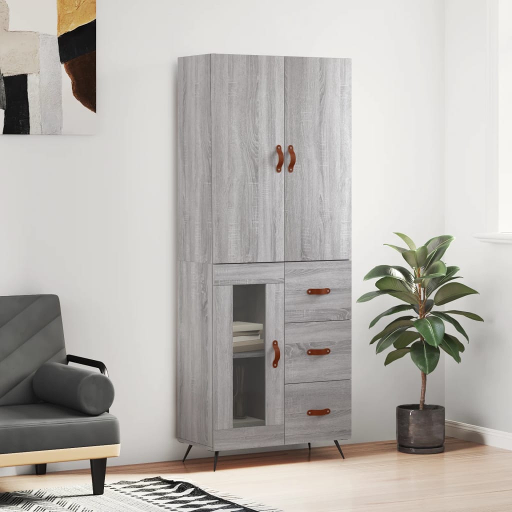 Hoge kast 69,5x34x180 cm bewerkt hout grijs sonoma eikenkleurig – afbeelding 1