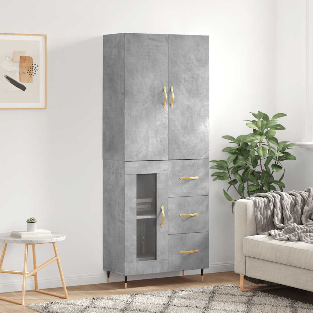 Hoge kast 69,5x34x180 cm bewerkt hout betongrijs