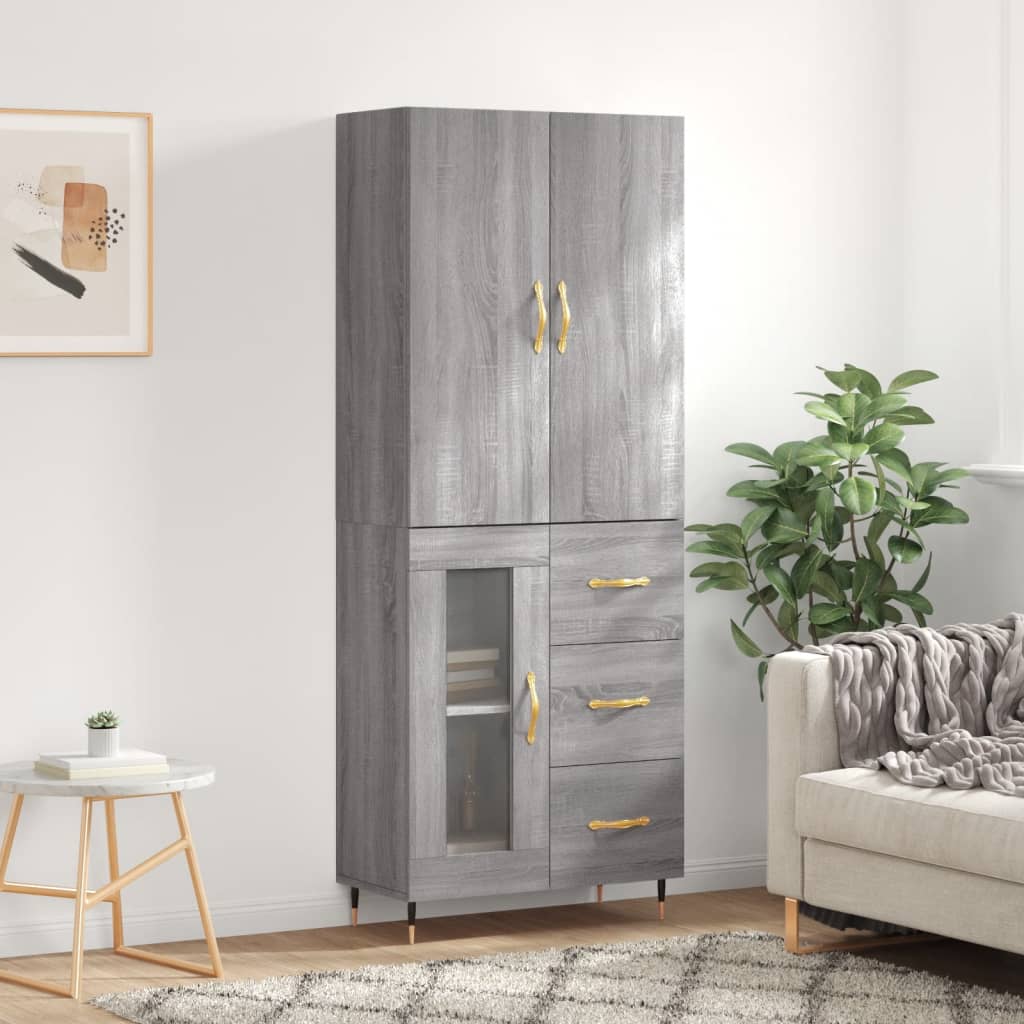 Hoge kast 69,5x34x180 cm bewerkt hout grijs sonoma eikenkleurig