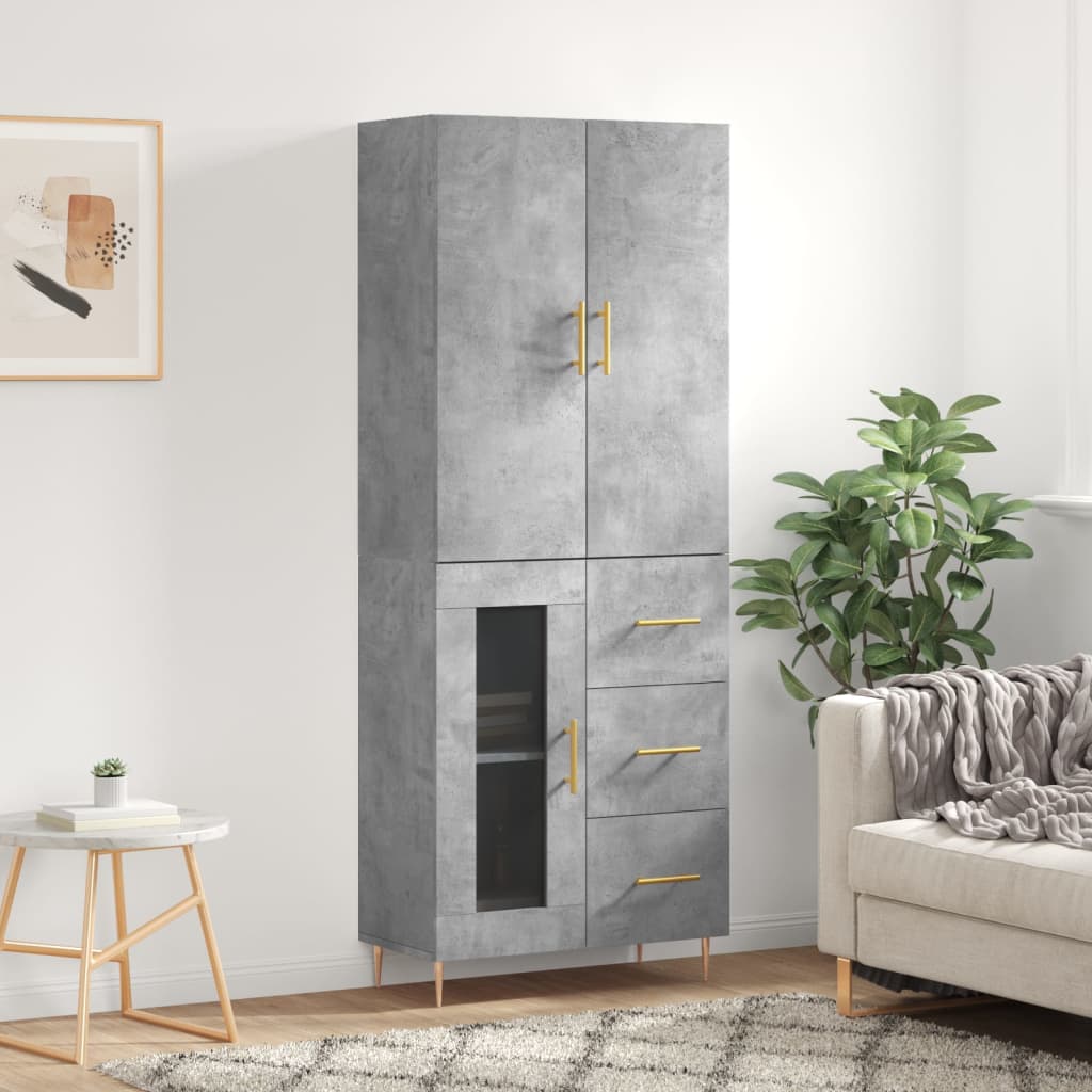 Hoge kast 69,5x34x180 cm bewerkt hout betongrijs