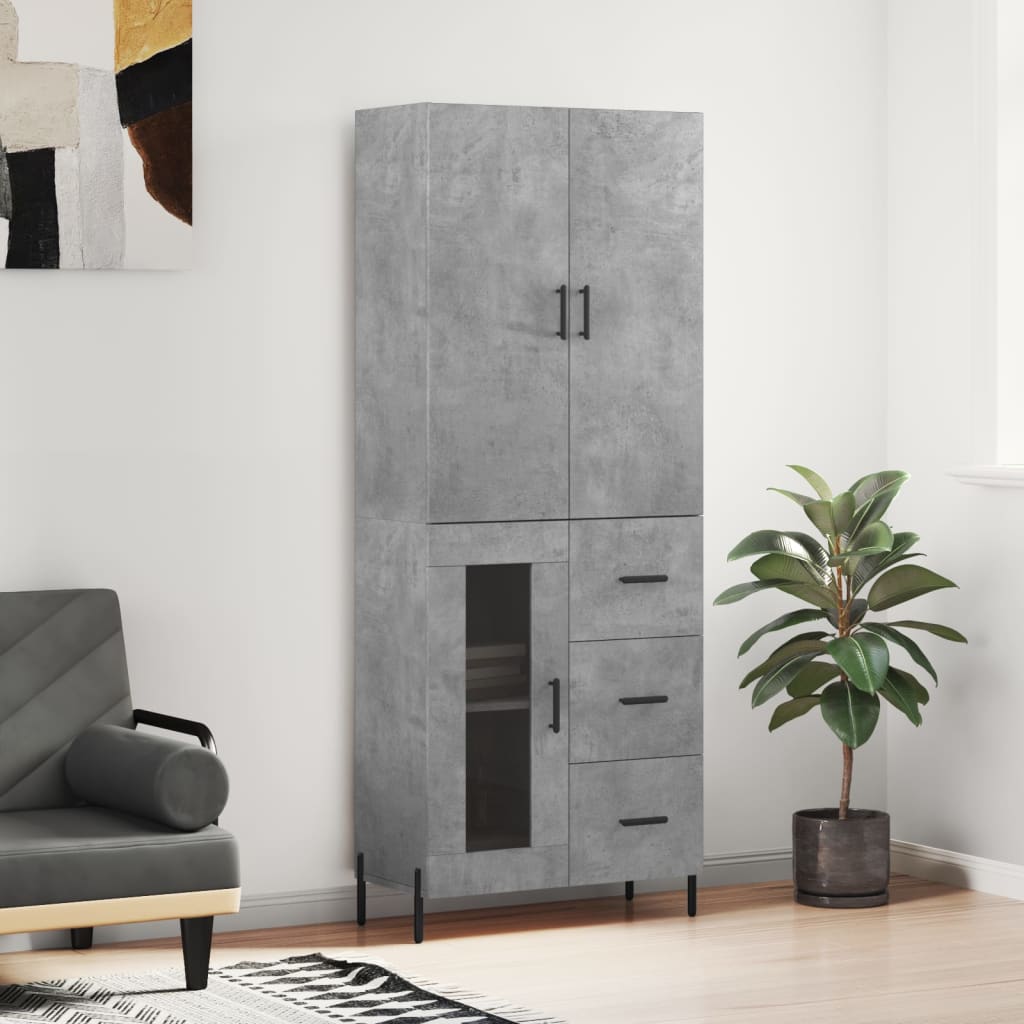 Hoge kast 69,5x34x180 cm bewerkt hout betongrijs