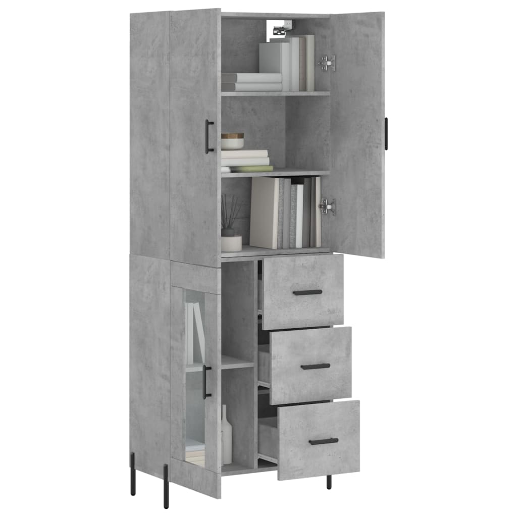 Hoge kast 69,5x34x180 cm bewerkt hout betongrijs – afbeelding 3