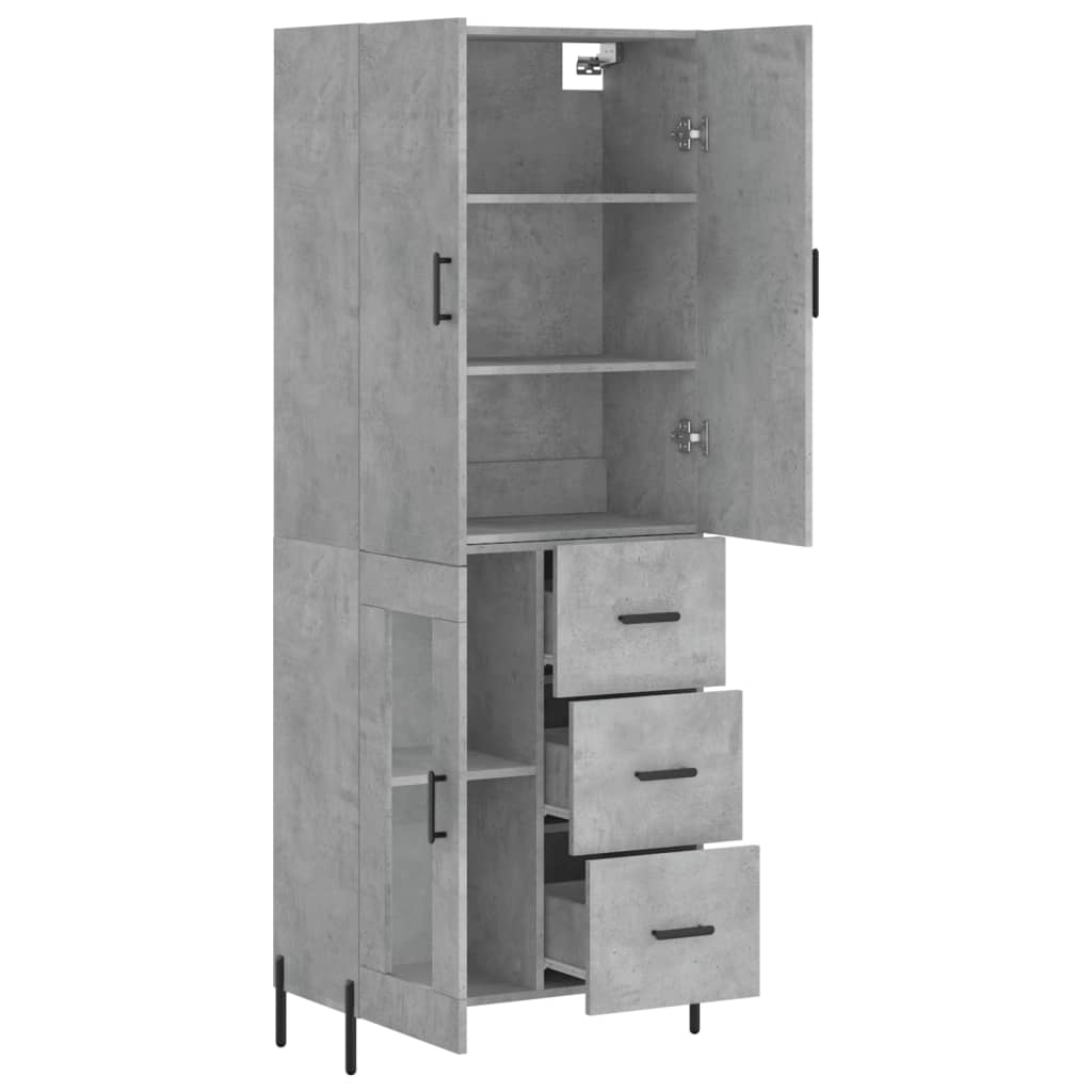 Hoge kast 69,5x34x180 cm bewerkt hout betongrijs – afbeelding 4