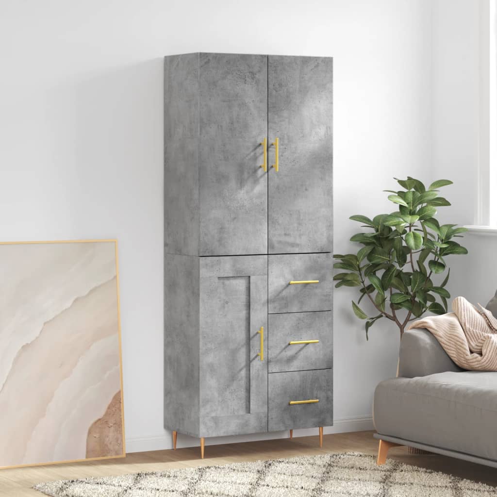 Hoge kast 69,5x34x180 cm bewerkt hout betongrijs