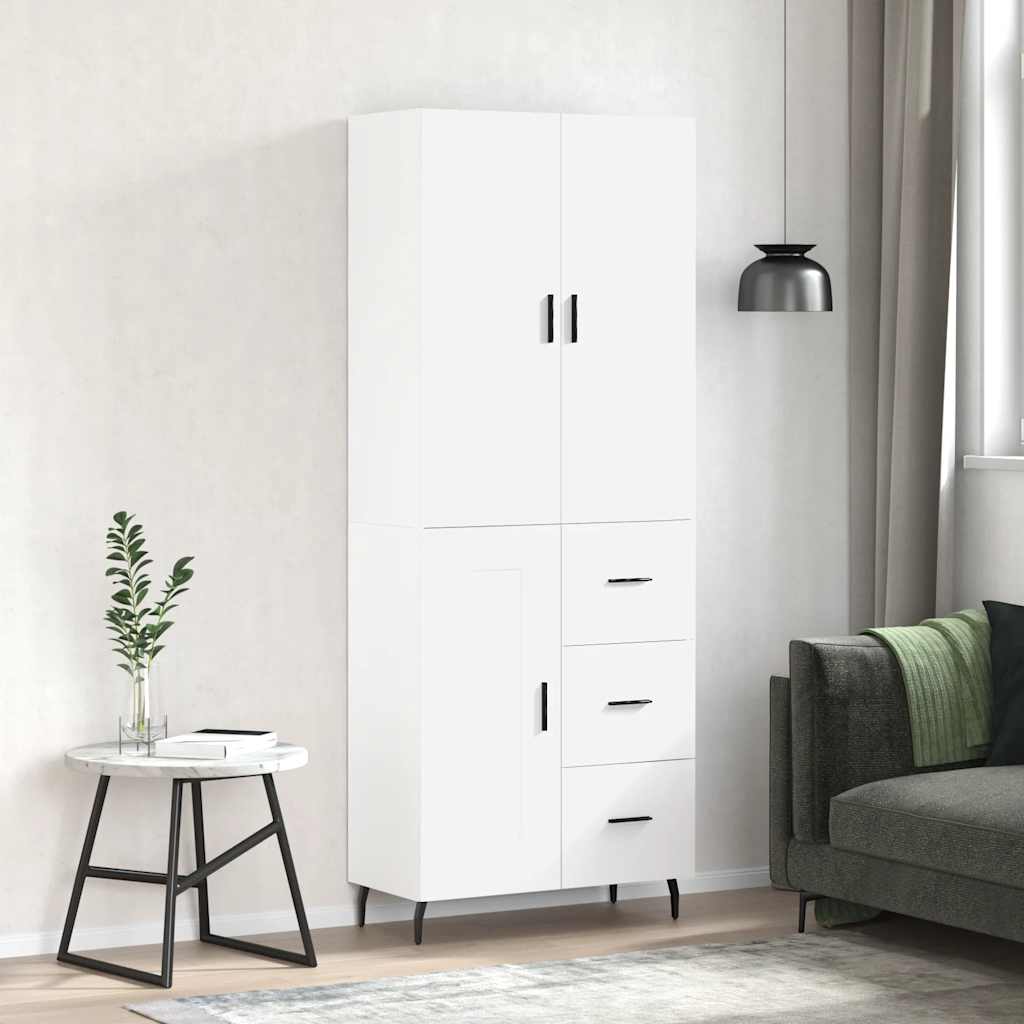 Hoge kast 69,5x34x180 cm bewerkt hout wit