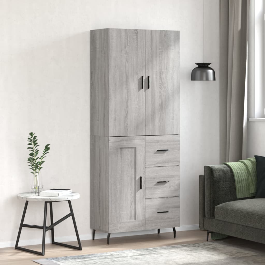 Hoge kast 69,5x34x180 cm bewerkt hout grijs sonoma eikenkleurig