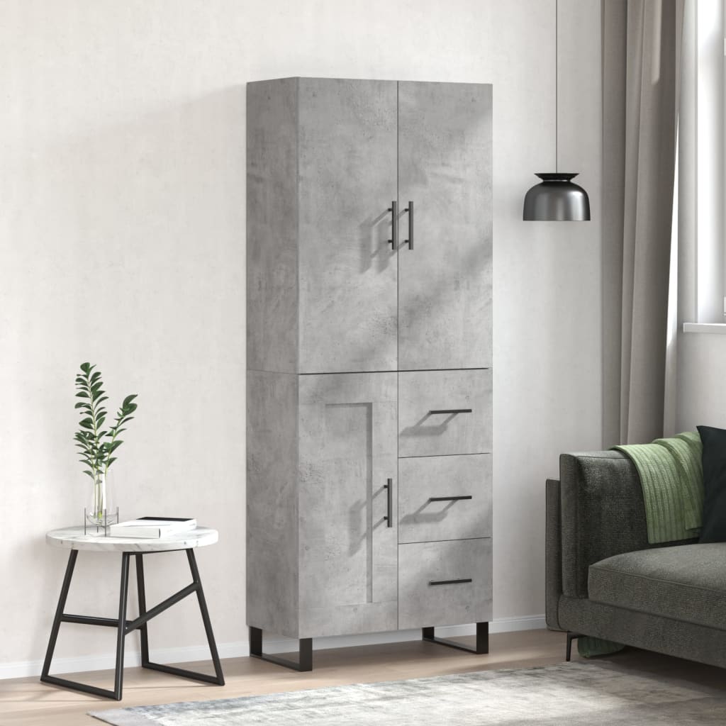 Hoge kast 69,5x34x180 cm bewerkt hout betongrijs