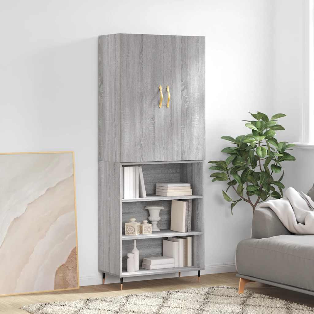 Hoge kast 69,5x34x180 cm bewerkt hout grijs sonoma eikenkleurig – afbeelding 1