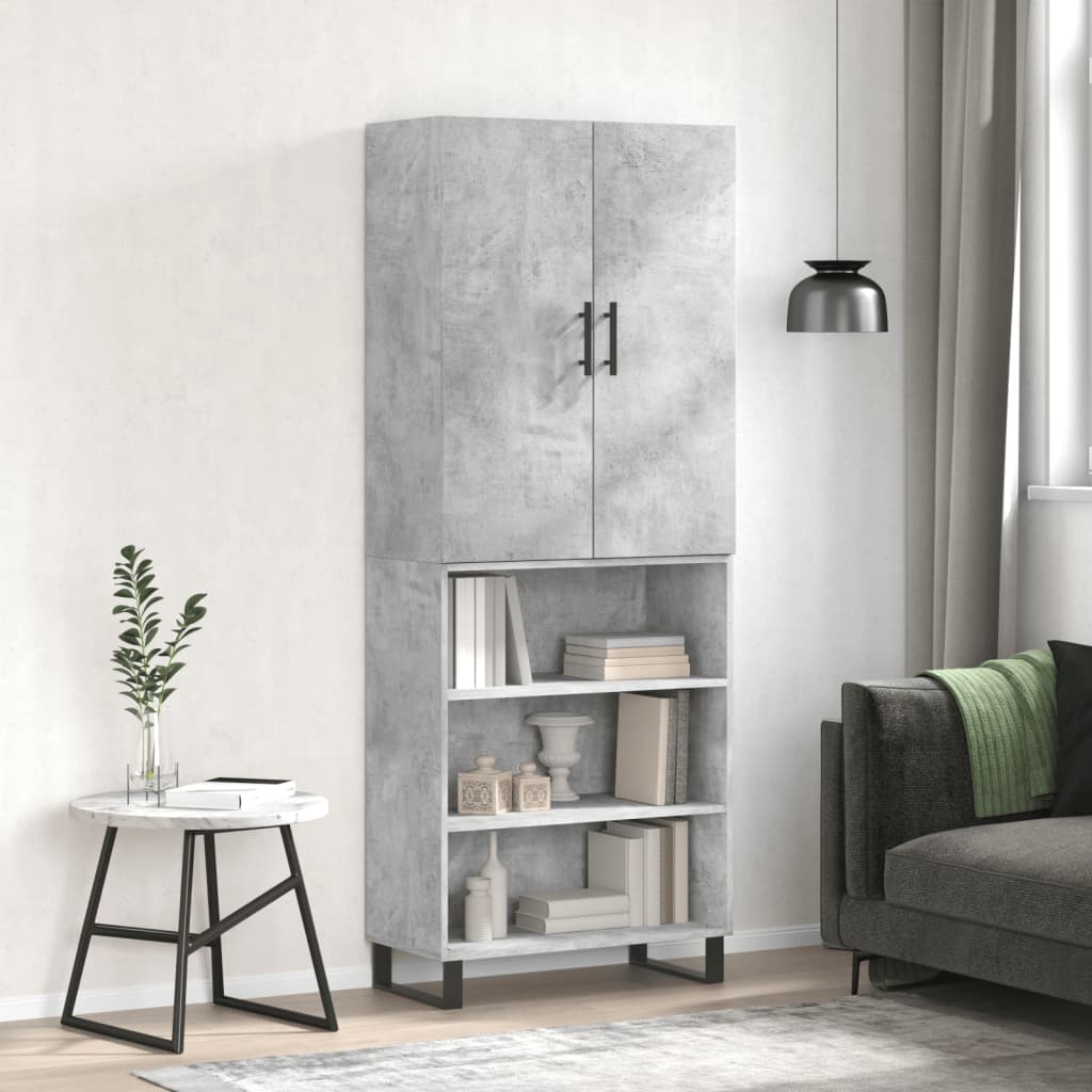Hoge kast 69,5x34x180 cm bewerkt hout betongrijs