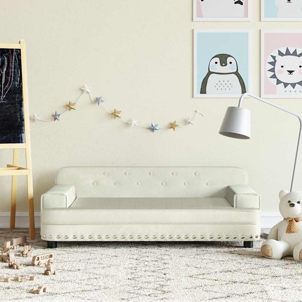 Kinderbank 90x53x30 cm fluweel crèmekleurig – afbeelding 1