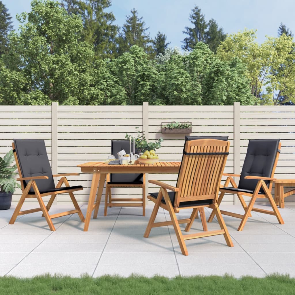 Tuinstoelen 4 st verstelbaar met kussens massief teakhout – afbeelding 1