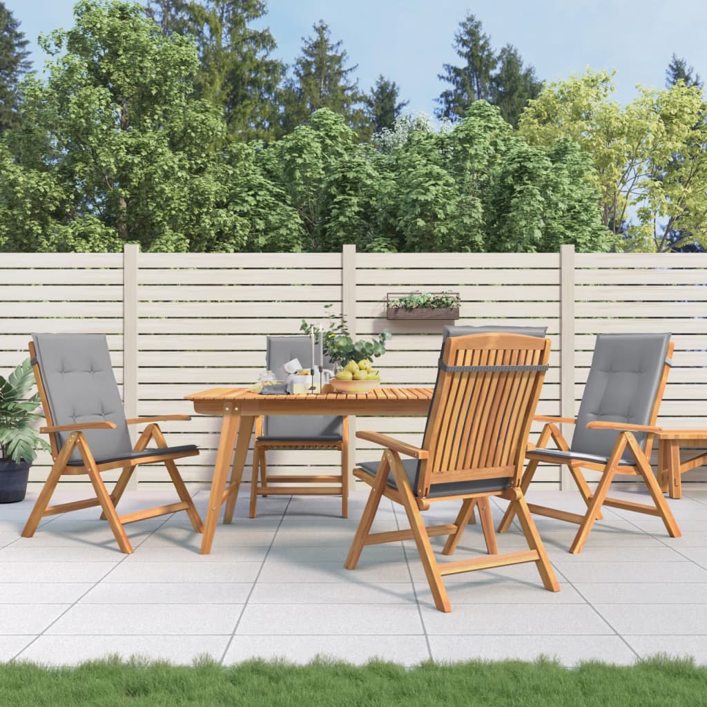 Tuinstoelen 4 st verstelbaar met kussens massief teakhout – afbeelding 1