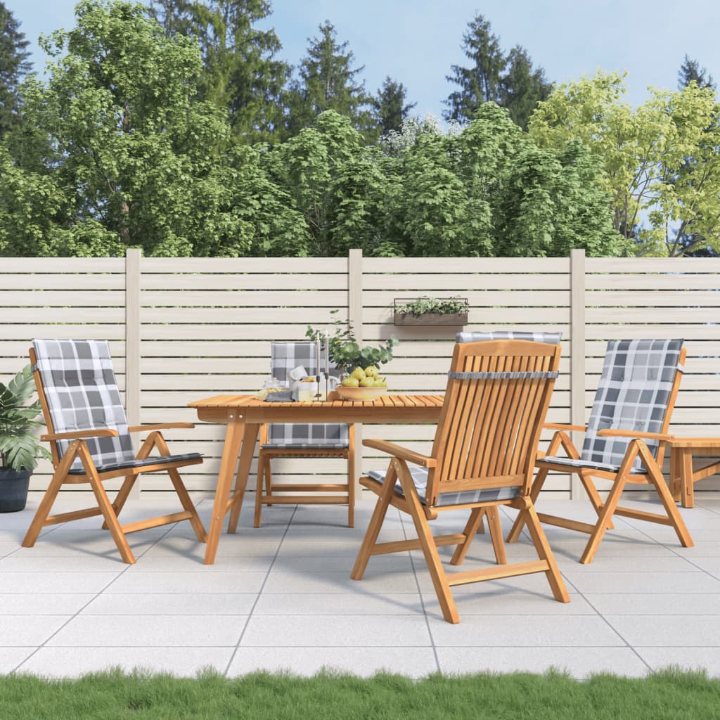 Tuinstoelen 4 st verstelbaar met kussens massief teakhout – afbeelding 1