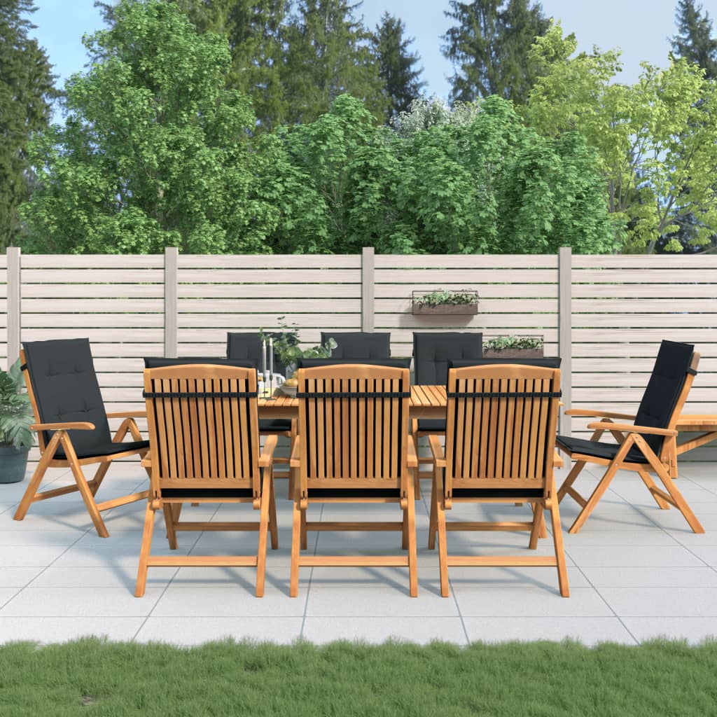 Tuinstoelen 8 st verstelbaar met kussens massief teakhout – afbeelding 1