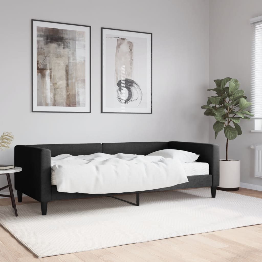 Slaapbank met matras 90x200 cm stof zwart – afbeelding 1