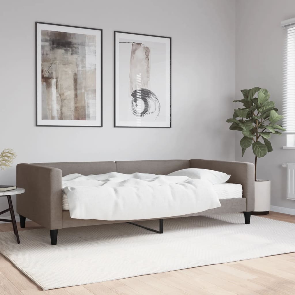 Slaapbank met matras 100x200 cm stof taupe – afbeelding 1