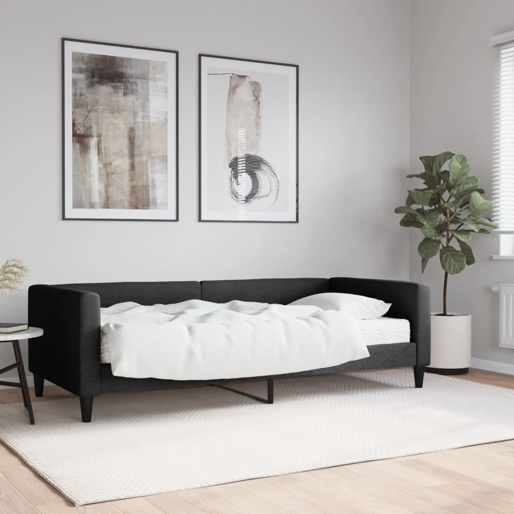 Slaapbank met matras 90x190 cm stof zwart – afbeelding 1