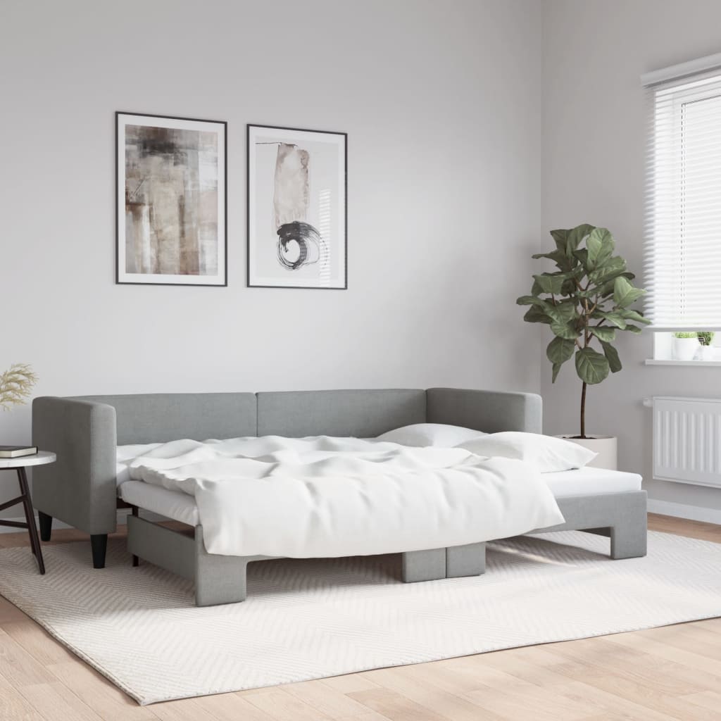 Slaapbank met onderschuifbed 80x200 cm stof lichtgrijs – afbeelding 1
