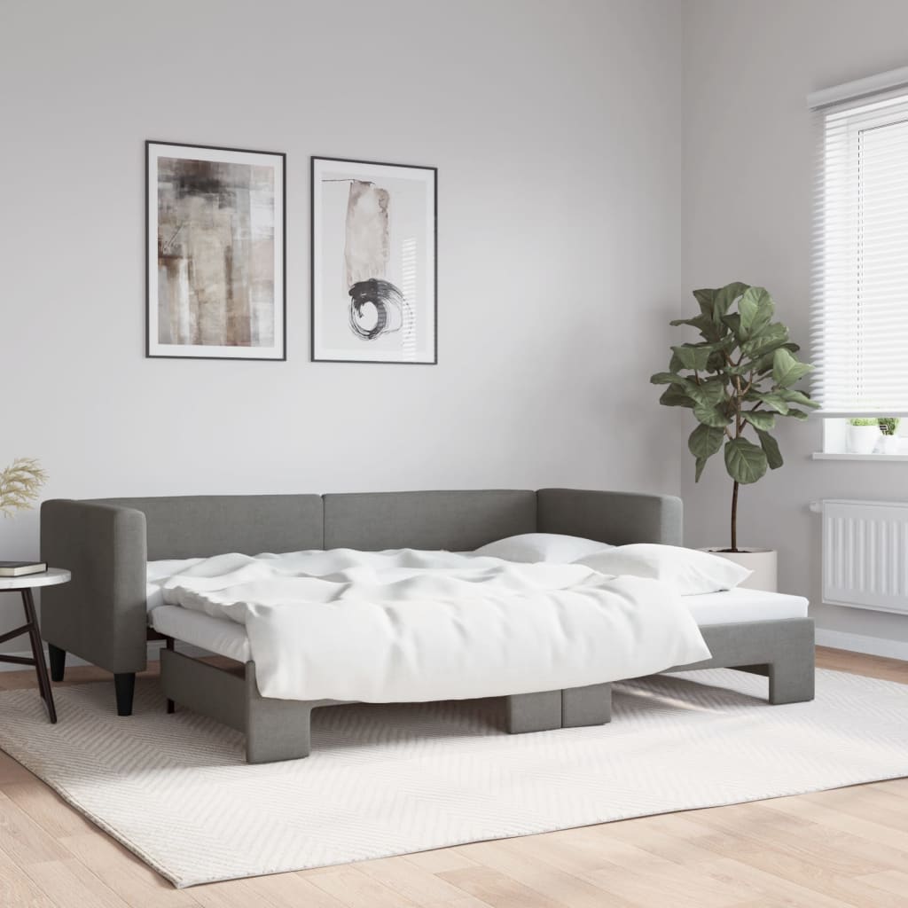 Slaapbank met onderschuifbed 80x200 cm stof donkergrijs – afbeelding 1