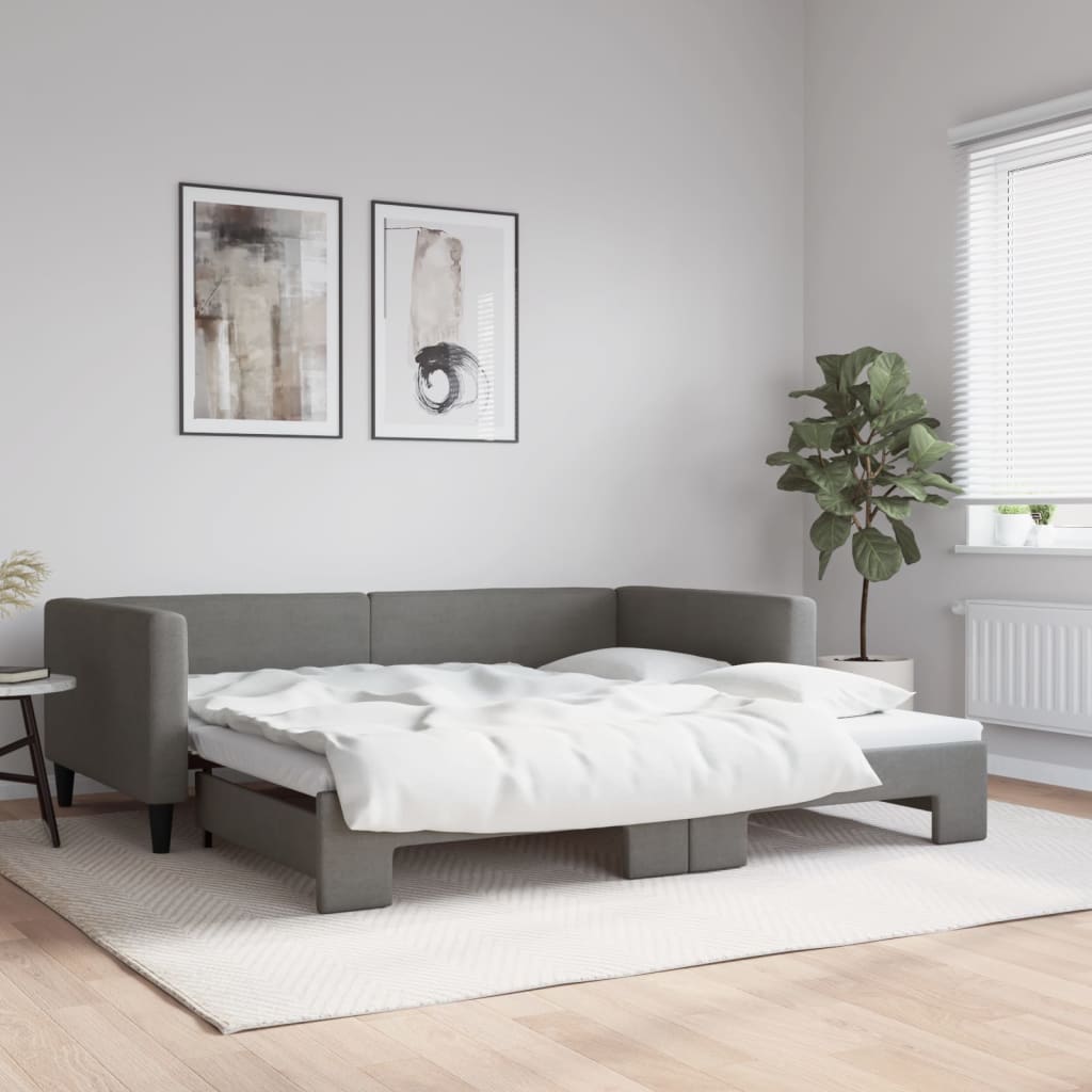 Slaapbank met onderschuifbed 100x200 cm stof donkergrijs – afbeelding 1