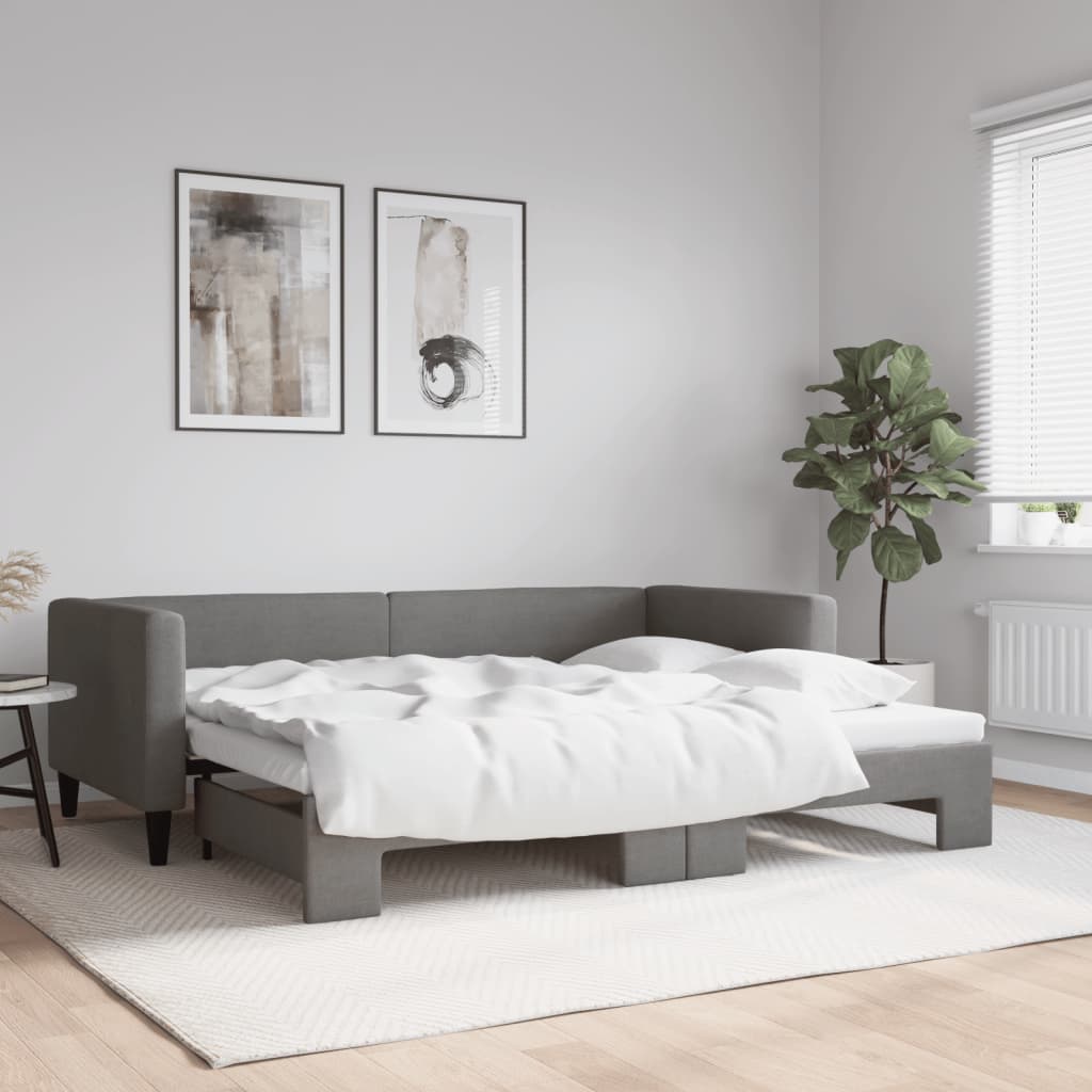Slaapbank met onderschuifbed 90x190 cm stof donkergrijs – afbeelding 1