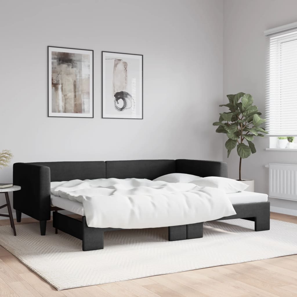 Slaapbank met onderschuifbed 90x190 cm stof zwart – afbeelding 1