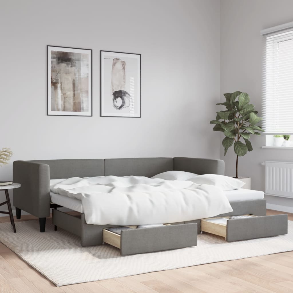 Slaapbank met onderschuifbed lades 100x190 cm stof donkergrijs – afbeelding 1