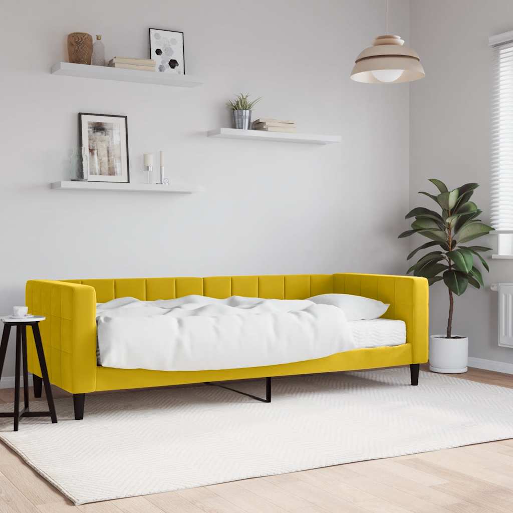 Slaapbank met matras 80x200 cm fluweel geel – afbeelding 1