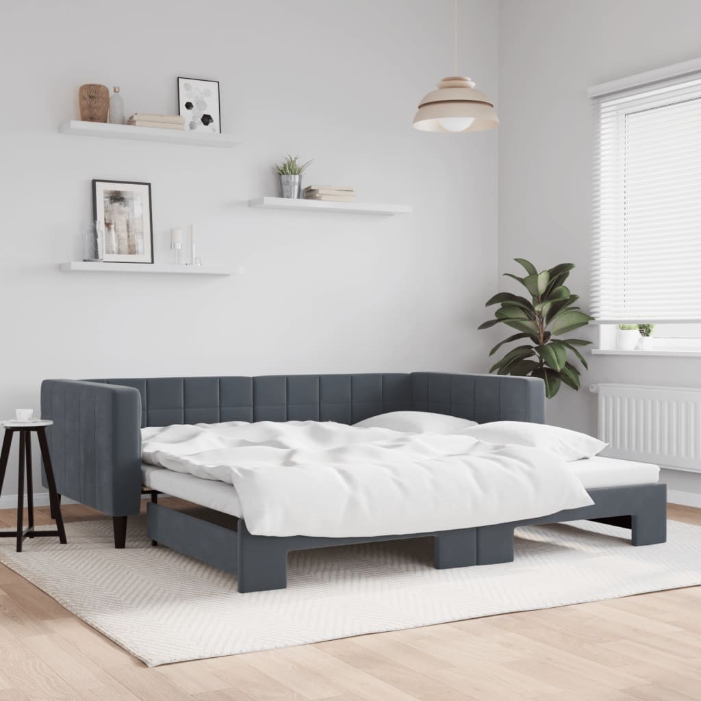 Slaapbank met onderschuifbed 100x200 cm fluweel donkergrijs – afbeelding 1