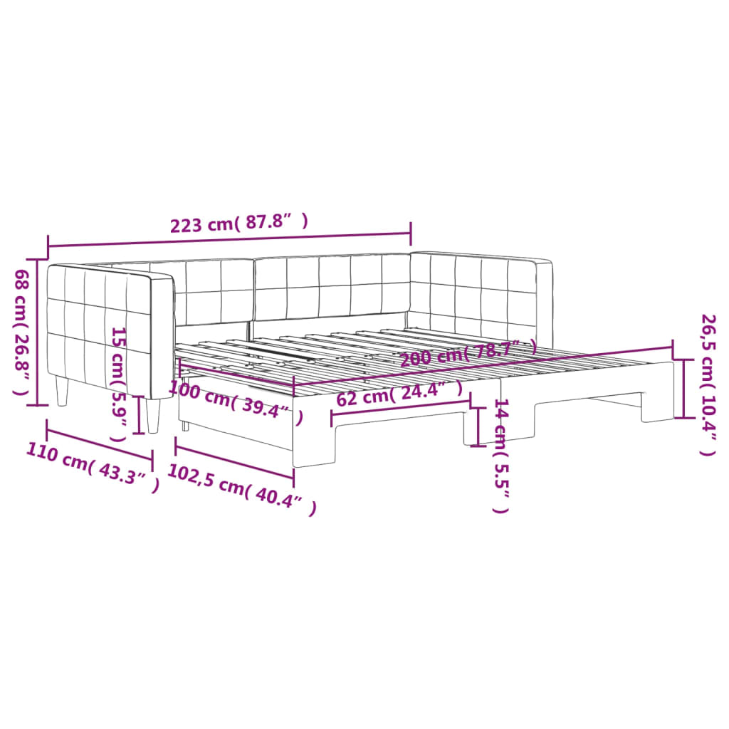 Slaapbank met onderschuifbed 100x200 cm fluweel roze – afbeelding 11