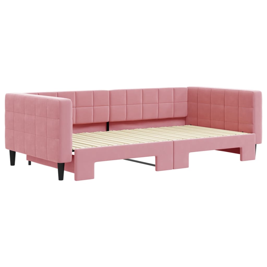 Slaapbank met onderschuifbed 100x200 cm fluweel roze – afbeelding 3