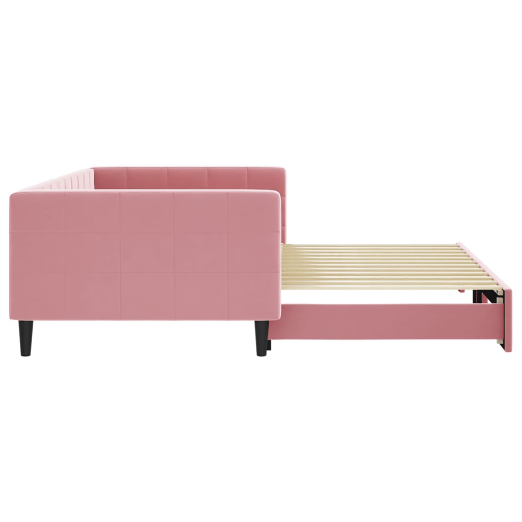 Slaapbank met onderschuifbed 100x200 cm fluweel roze – afbeelding 4