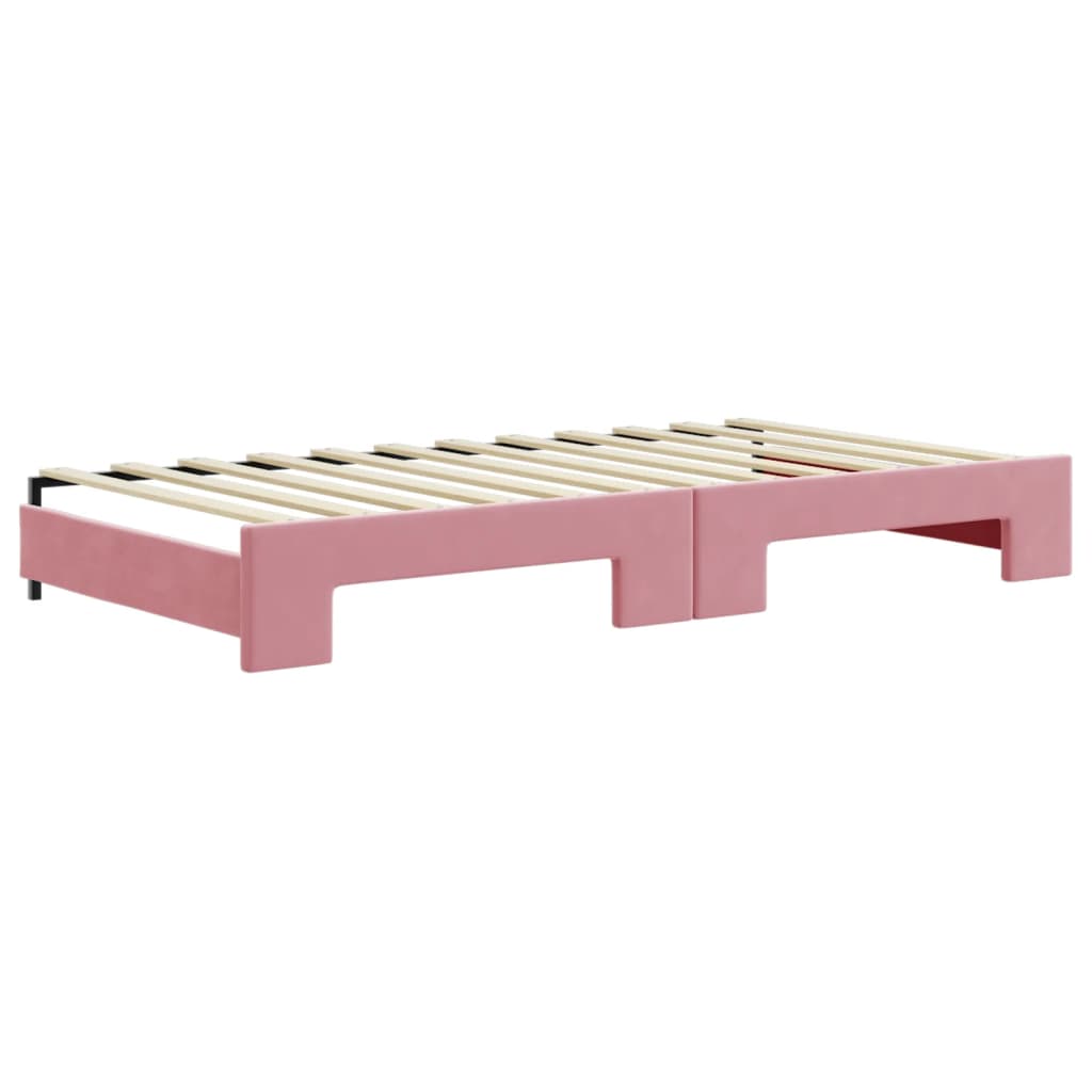 Slaapbank met onderschuifbed 100x200 cm fluweel roze – afbeelding 6