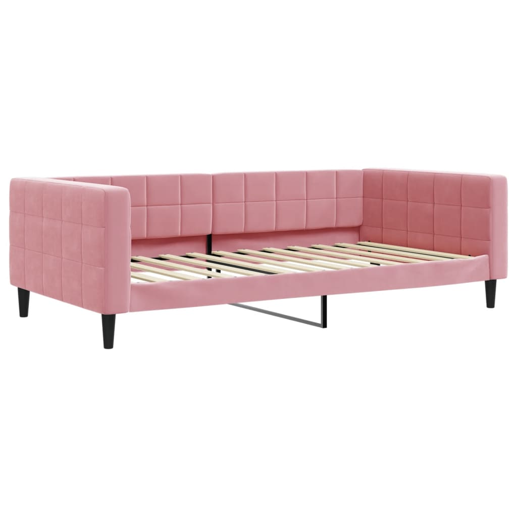 Slaapbank met onderschuifbed 100x200 cm fluweel roze – afbeelding 8