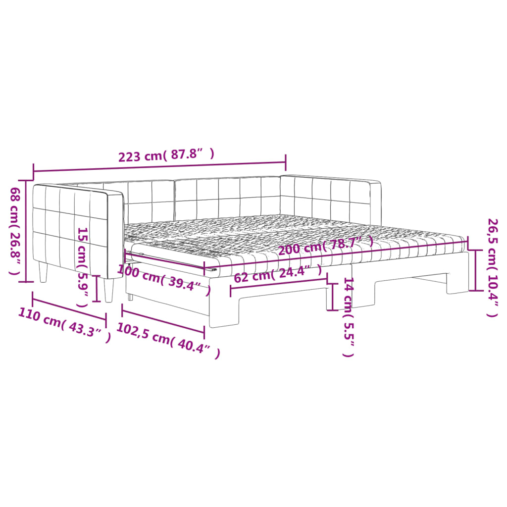 Slaapbank onderschuifbed en matrassen 100x200 cm fluweel roze – afbeelding 12
