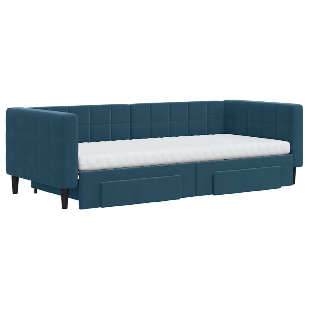 Slaapbank met onderschuifbed en lades 90x200 cm fluweel blauw – afbeelding 3