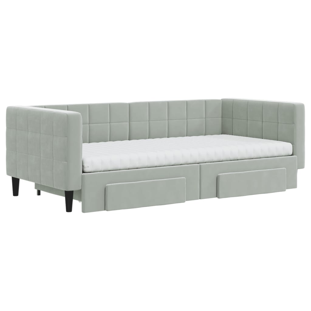 Slaapbank onderschuifbed en lades 90x190 cm fluweel lichtgrijs – afbeelding 3