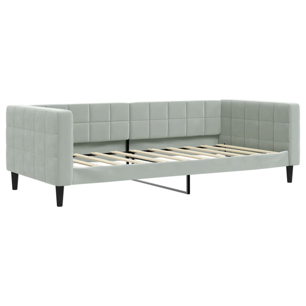 Slaapbank onderschuifbed en lades 90x190 cm fluweel lichtgrijs – afbeelding 4