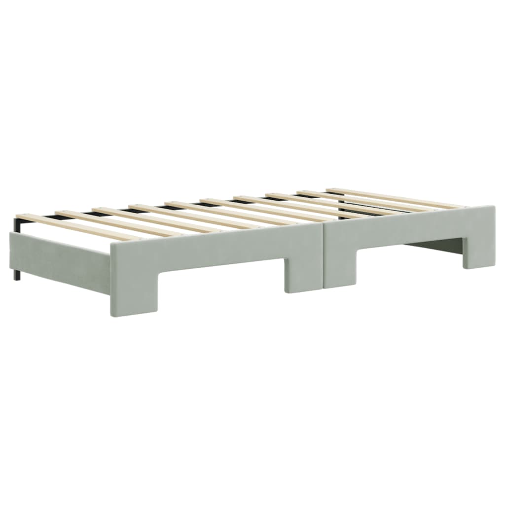 Slaapbank onderschuifbed en lades 90x190 cm fluweel lichtgrijs – afbeelding 5