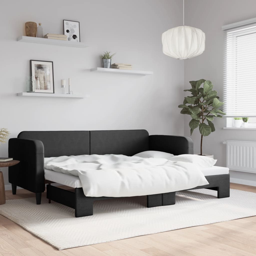 Slaapbank met onderschuifbed 80x200 cm stof zwart – afbeelding 1