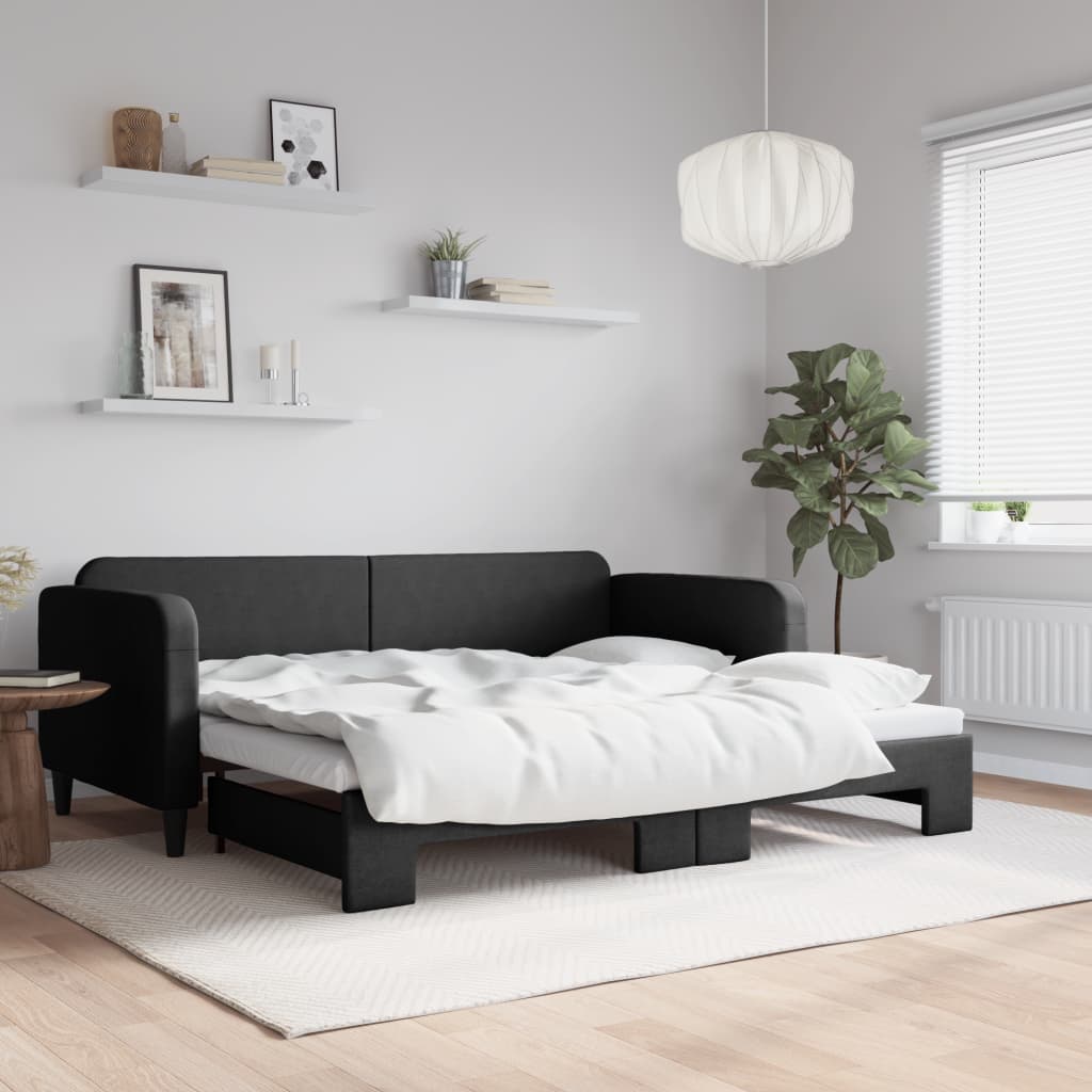 Slaapbank met onderschuifbed 90x190 cm stof zwart – afbeelding 1