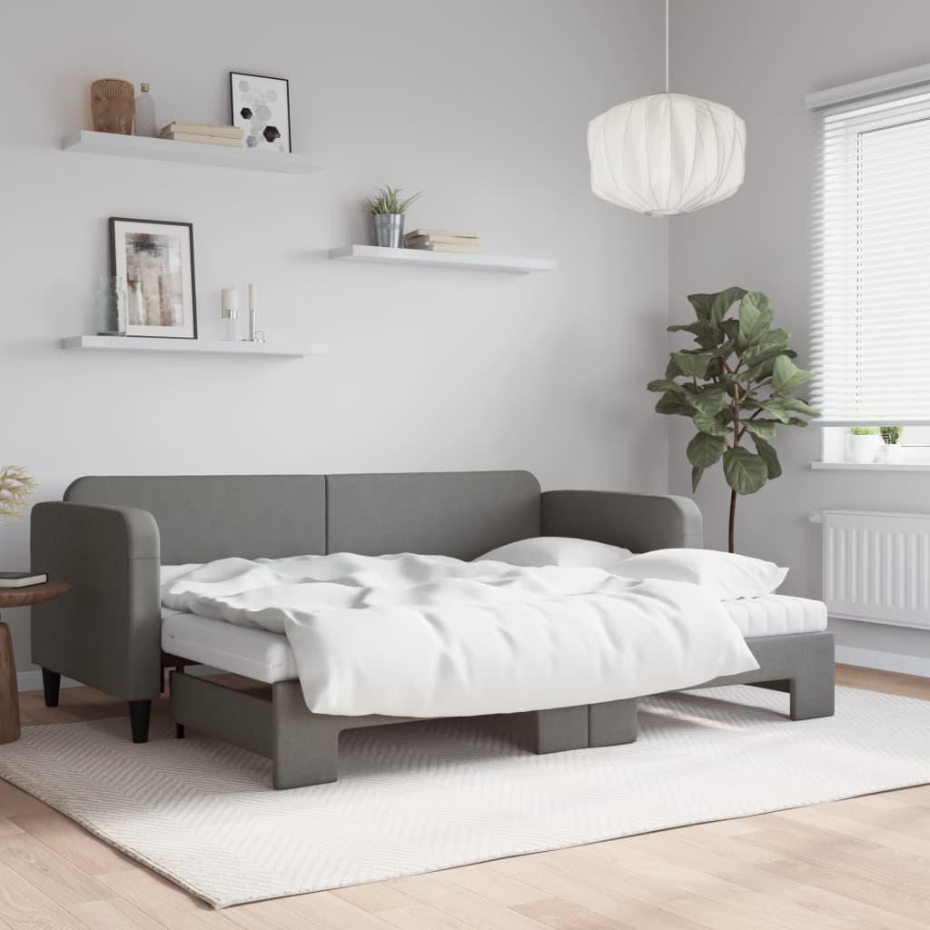 Slaapbank onderschuifbed matrassen 80x200 cm stof donkergrijs – afbeelding 1