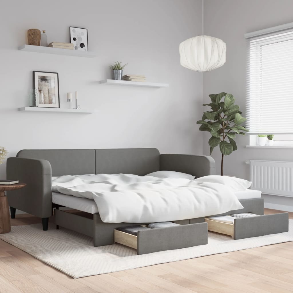 Slaapbank onderschuifbed en lades 100x200 cm stof donkergrijs – afbeelding 1
